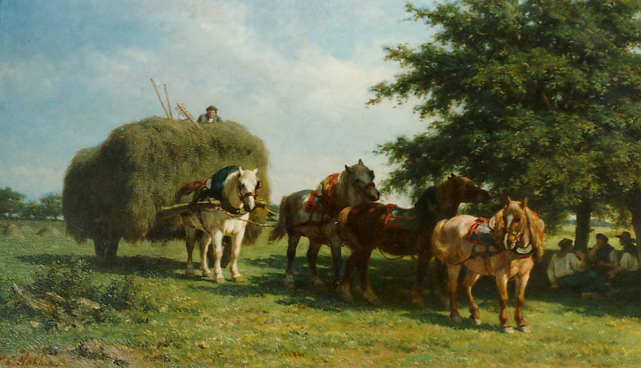 Nakken W.K.  | Willem Karel 'W.C.' Nakken, A hay-cart in a landscape, Öl auf Leinwand 60,0 x 102,5 cm, signed l.l.