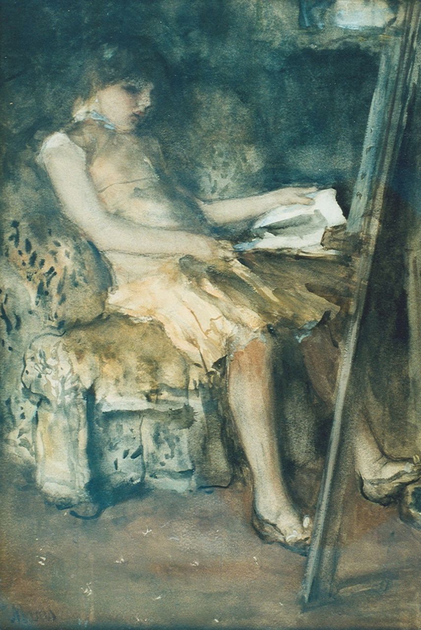 Maris J.H.  | Jacobus Hendricus 'Jacob' Maris, The daughter of the painter, Aquarell auf Papier 43,0 x 30,0 cm, signed l.l.