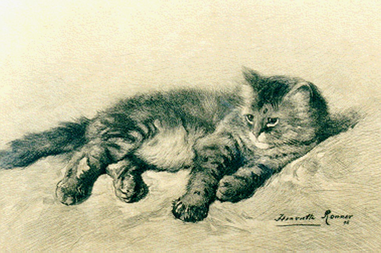 Ronner-Knip H.  | Henriette Ronner-Knip, A kitten, Radierung auf Papier 19,5 x 28,0 cm, signed l.r. und dated '96