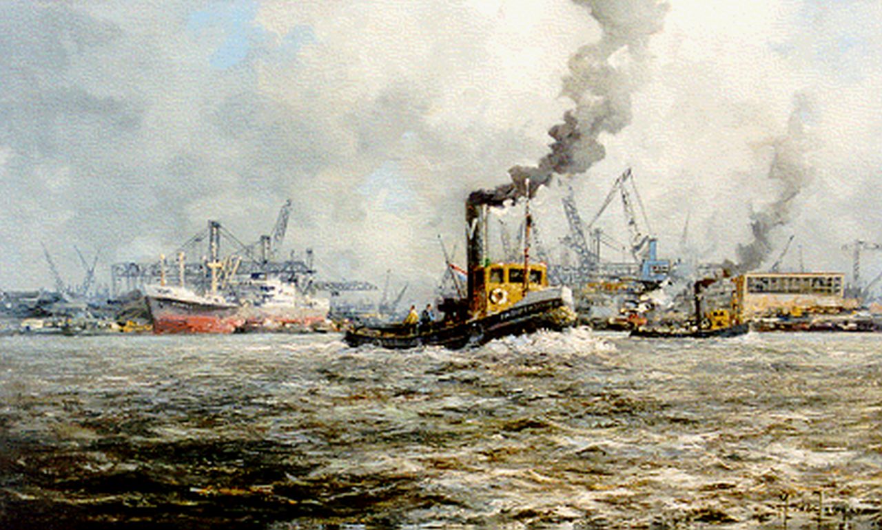 Drulman M.J.  | Marinus Johannes Drulman, Activities in the harbour of Rotterdam, Öl auf Leinwand 60,1 x 99,5 cm, signed l.r.