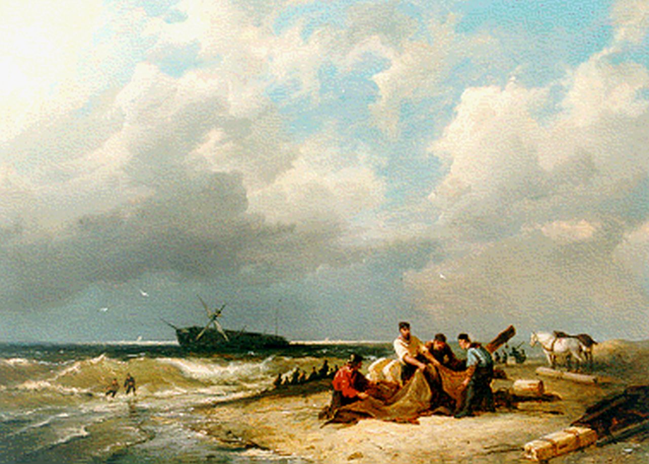 Dommershuijzen P.C.  | Pieter Cornelis Dommershuijzen, Beachcombers, Öl auf Holz 27,5 x 38,1 cm, signed l.l. und dated 1882