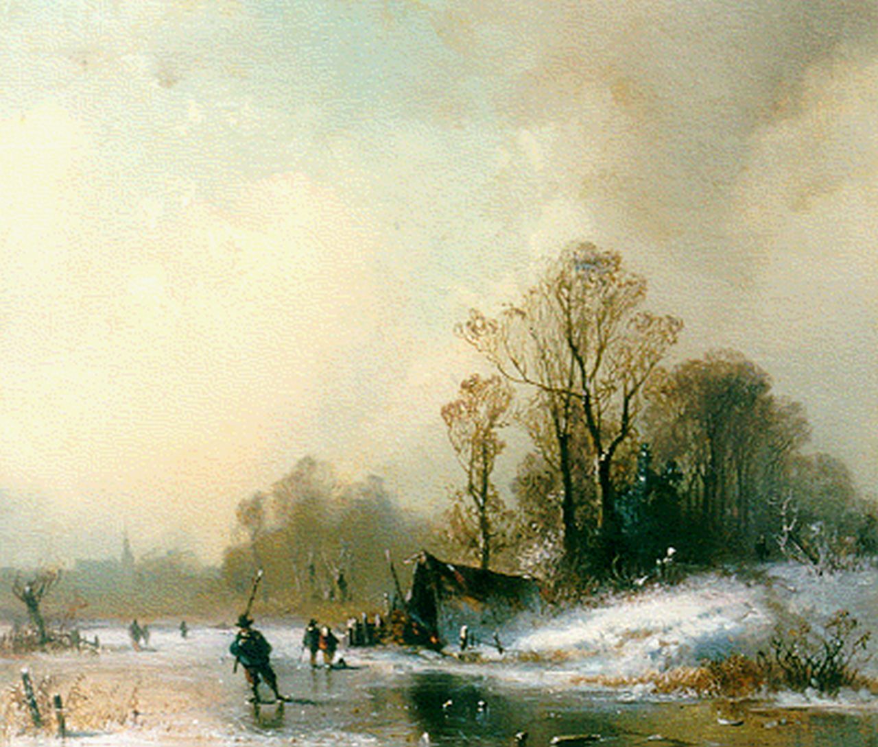 Stademann A.  | Adolf Stademann, A winter landscape with skaters on the ice, Öl auf Holz 23,1 x 27,0 cm, signed l.r.