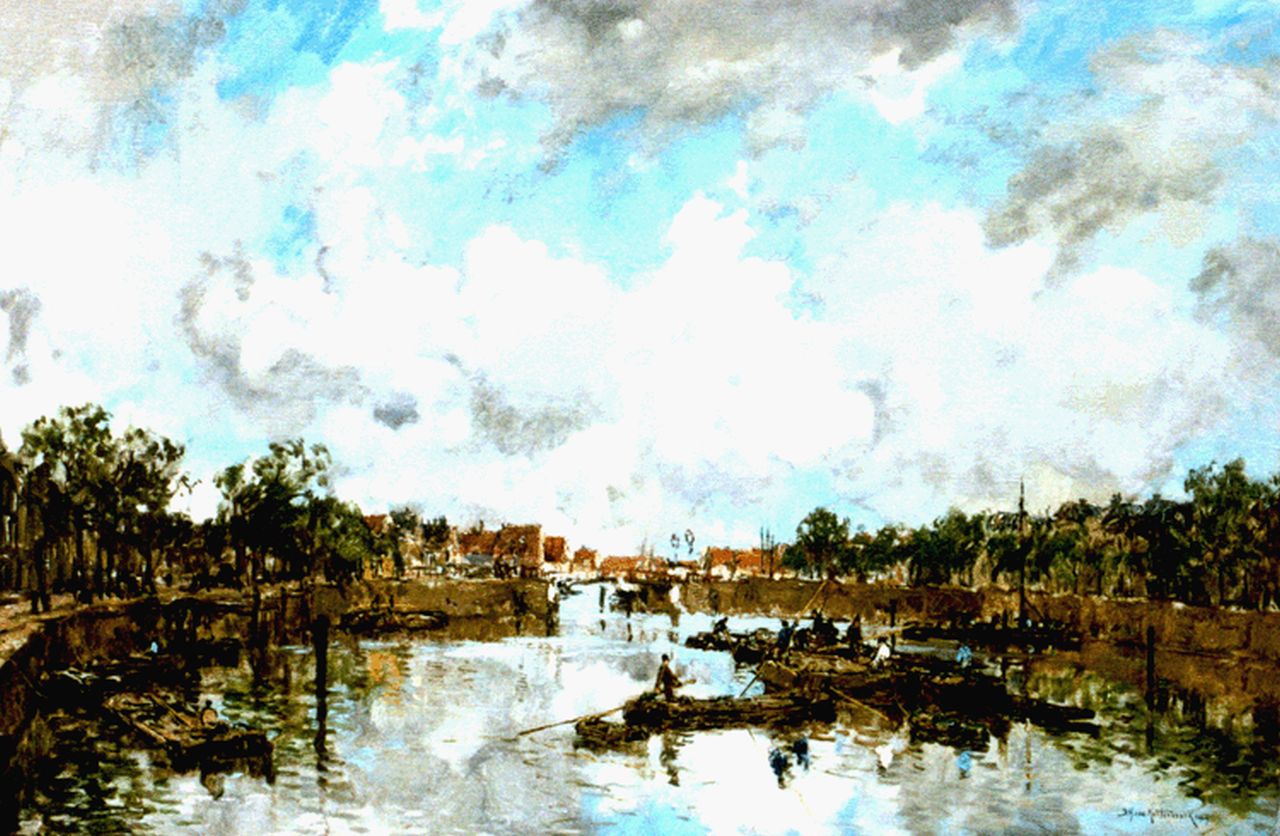 Mastenbroek J.H. van | Johan Hendrik van Mastenbroek, A harbour view, Öl auf Leinwand 47,5 x 71,3 cm, signed l.r. und dated 1919