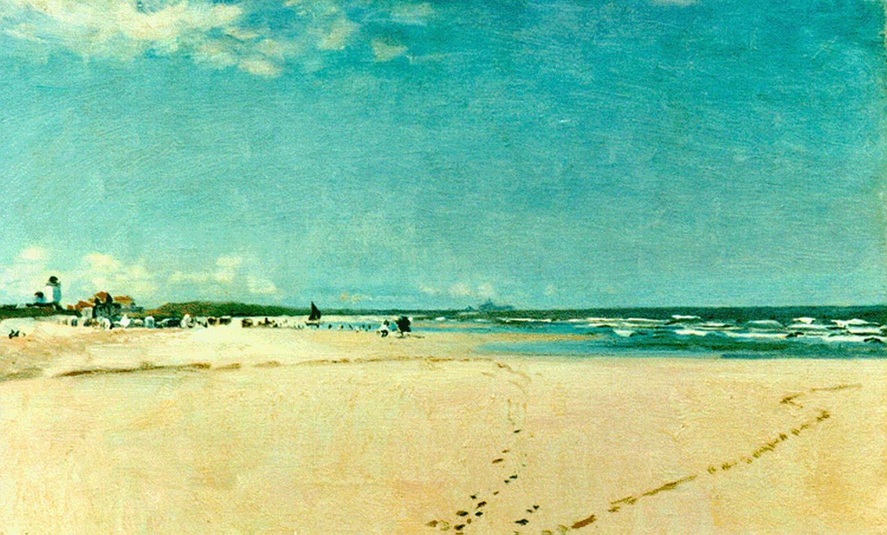 Oerder F.D.  | 'Frans' David Oerder, The beach of Katwijk, Scheveningen in the distance, Öl auf Leinwand 35,0 x 55,5 cm, signed l.l.