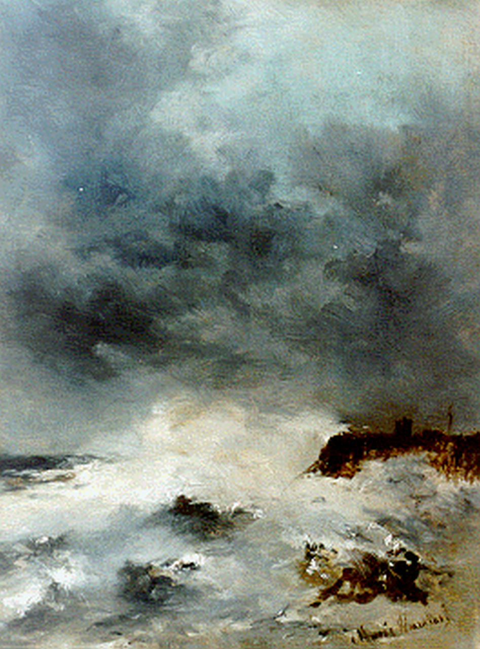 Wambach-de Duve M.  | Marie Wambach-de Duve, A coastal scene, Öl auf Holz 32,0 x 24,0 cm, signed l.r.
