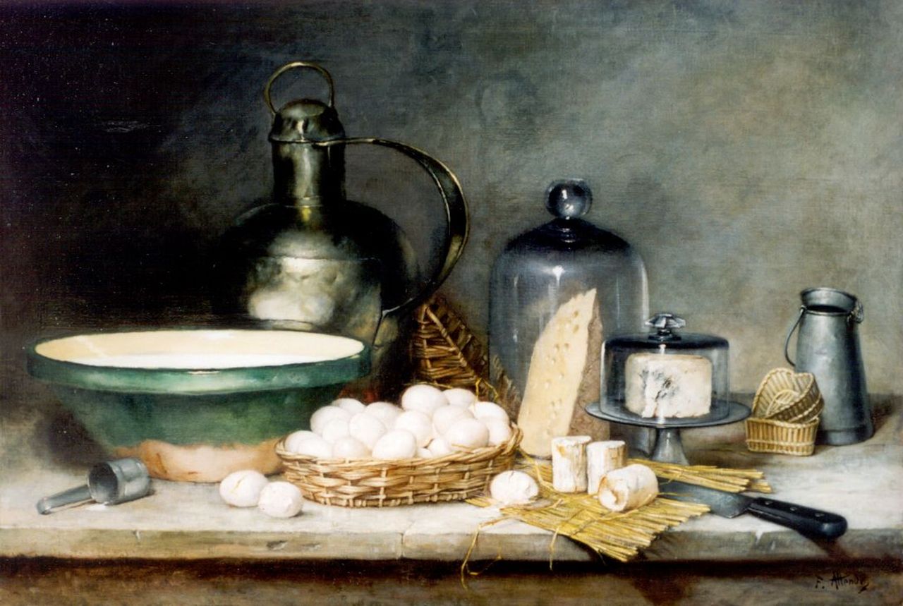 Antoine Ferdinand Attendu | A still life with a pewter jug, Öl auf Leinwand, 85,4 x 120,2 cm, signed l.r.