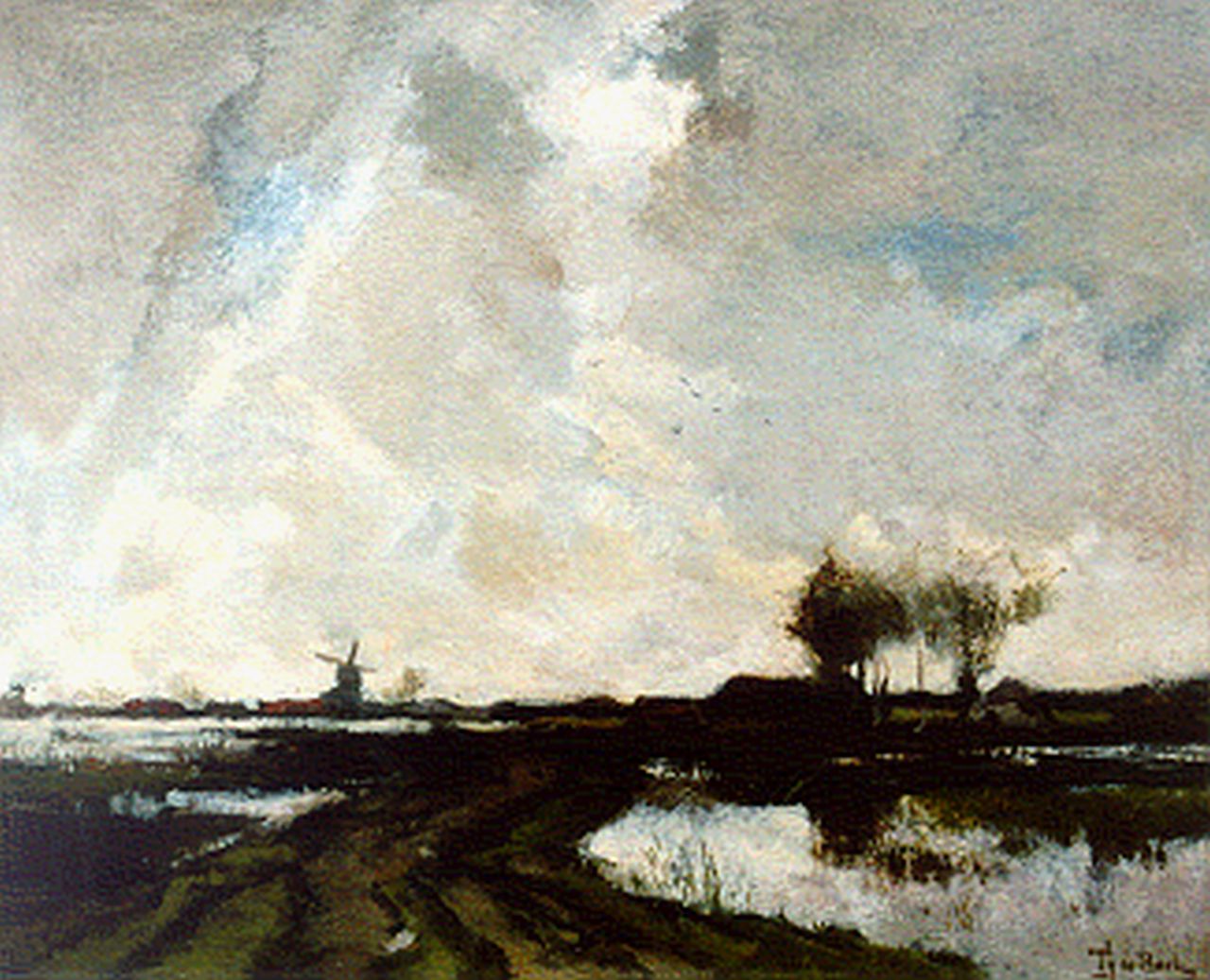 Bock T.E.A. de | Théophile Emile Achille de Bock, A polder landscape, Öl auf Leinwand 37,0 x 45,7 cm, signed l.r.