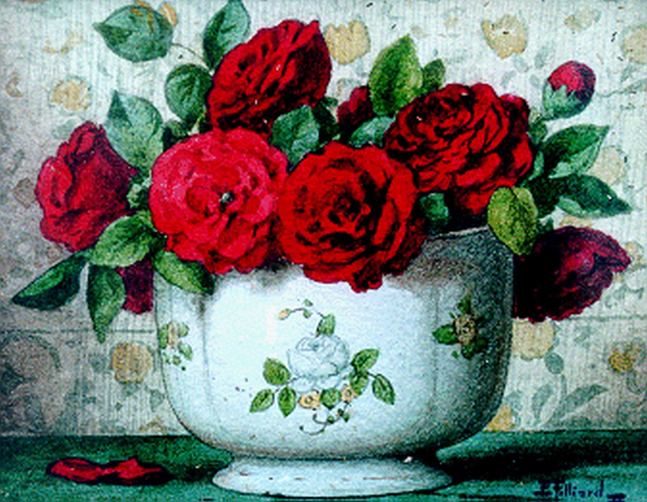 Filliard E.  | Ernest Filliard, Red roses, Aquarell auf Papier 13,5 x 16,6 cm, signed l.r.