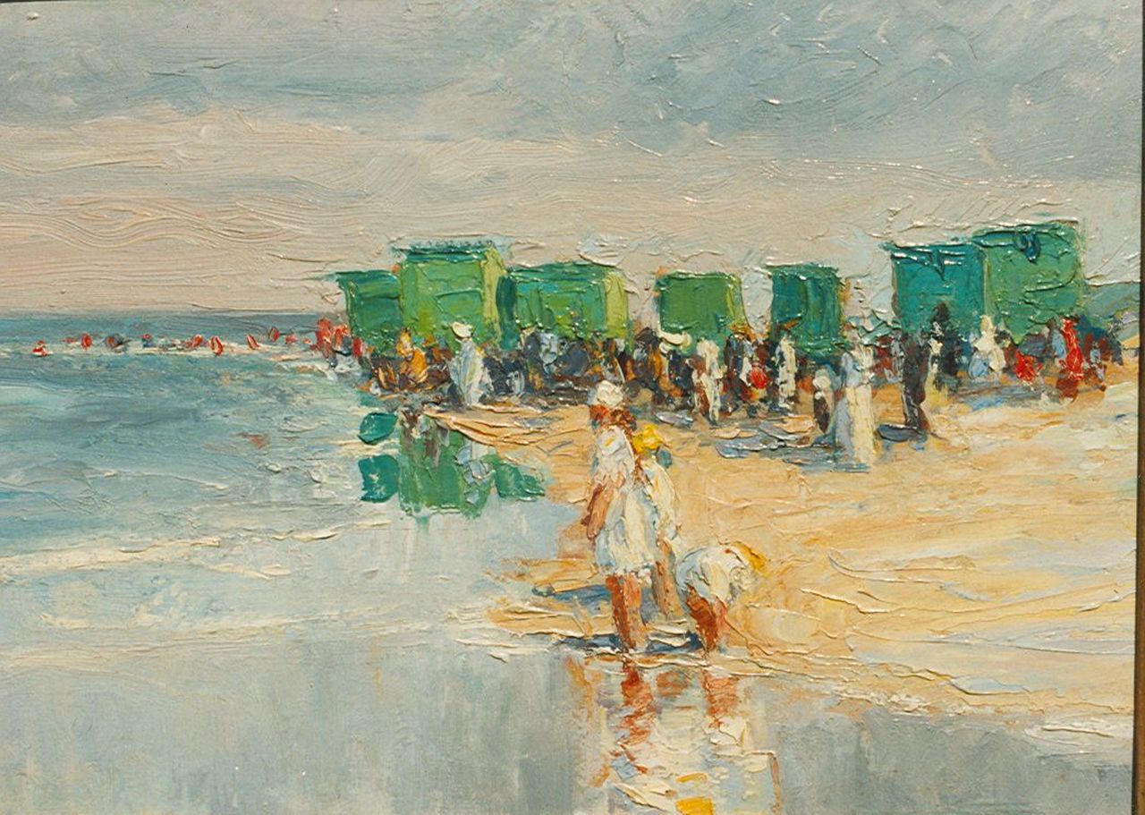 Oswald F.  | Fritz Oswald, The beach of Noordwijk, 24,4 x 33,3 cm, signed on the reverse