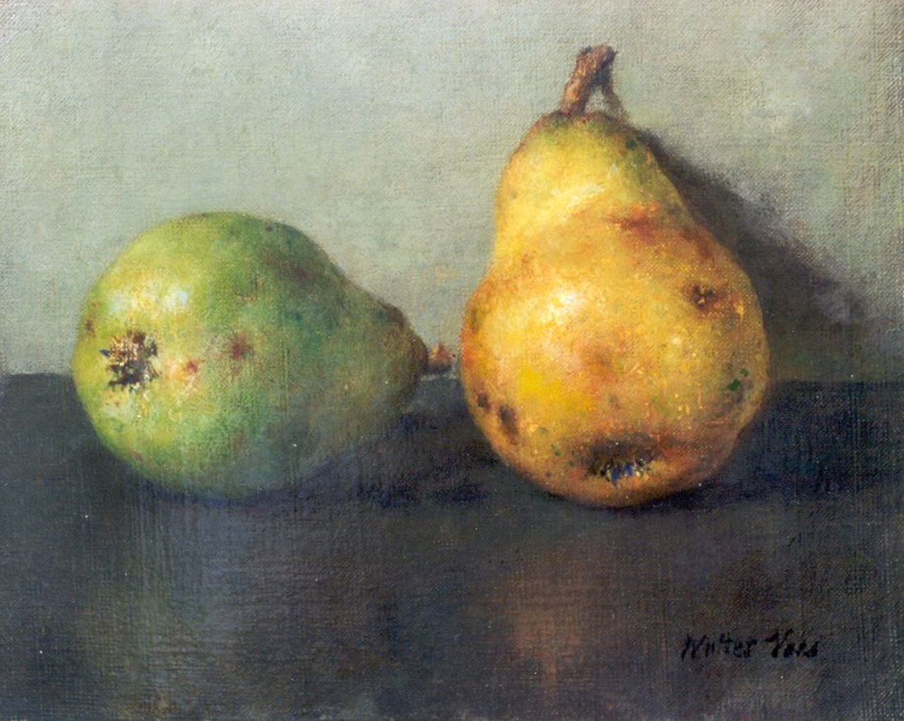 Vaes W.  | Walter Vaes, A still life with pears, Öl auf Leinwand 22,6 x 27,8 cm, signed l.r.