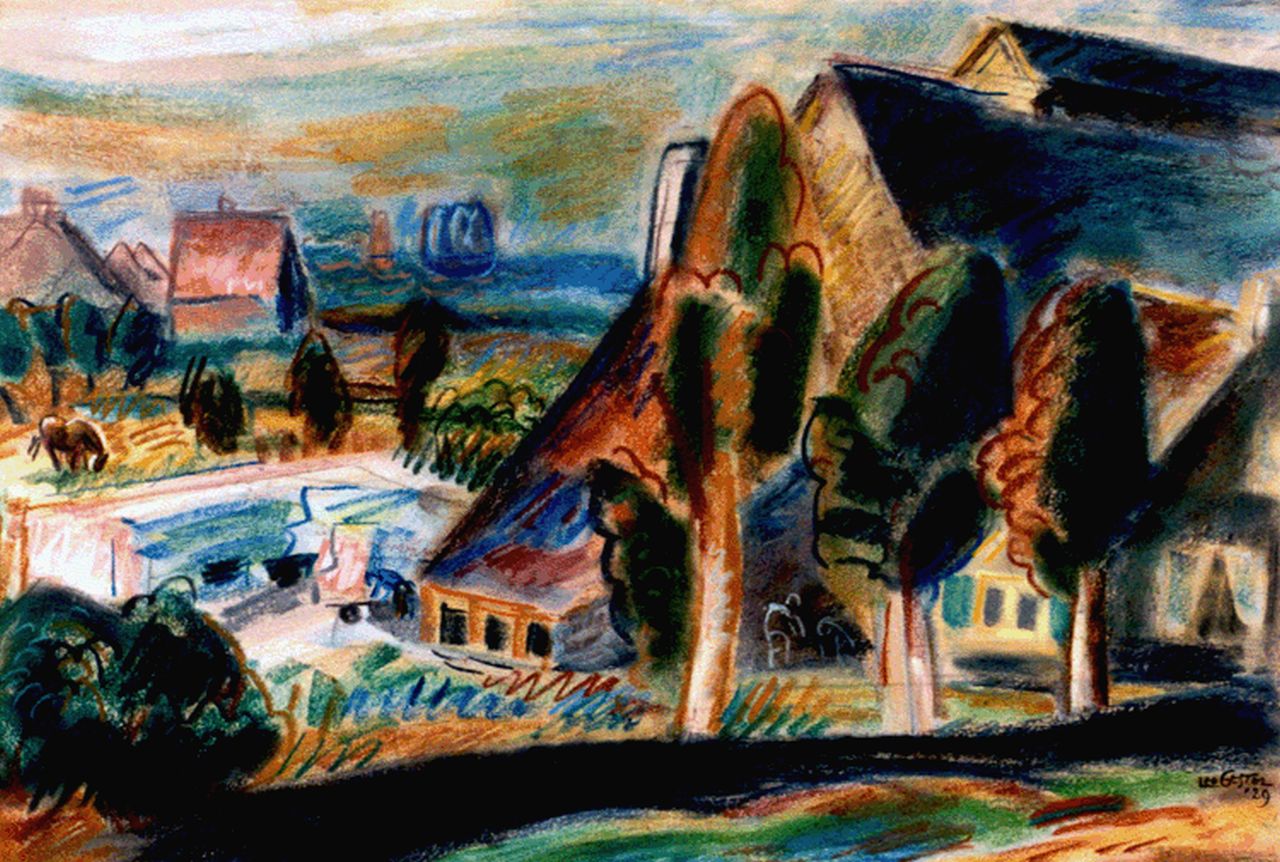 Gestel L.  | Leendert 'Leo' Gestel, A view of a landscape, Huizen, Pastell auf Papier 36,3 x 54,0 cm, signed l.r. twice und dated '29
