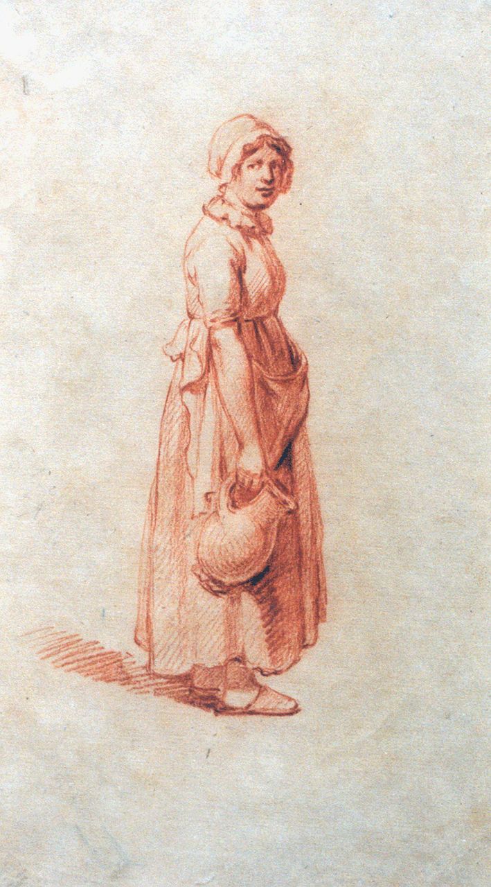 Schelfhout A.  | Andreas Schelfhout, A study of a farmer's wife, Kreide auf Papier 21,2 x 12,8 cm, signed with the monogram AS on the reverse