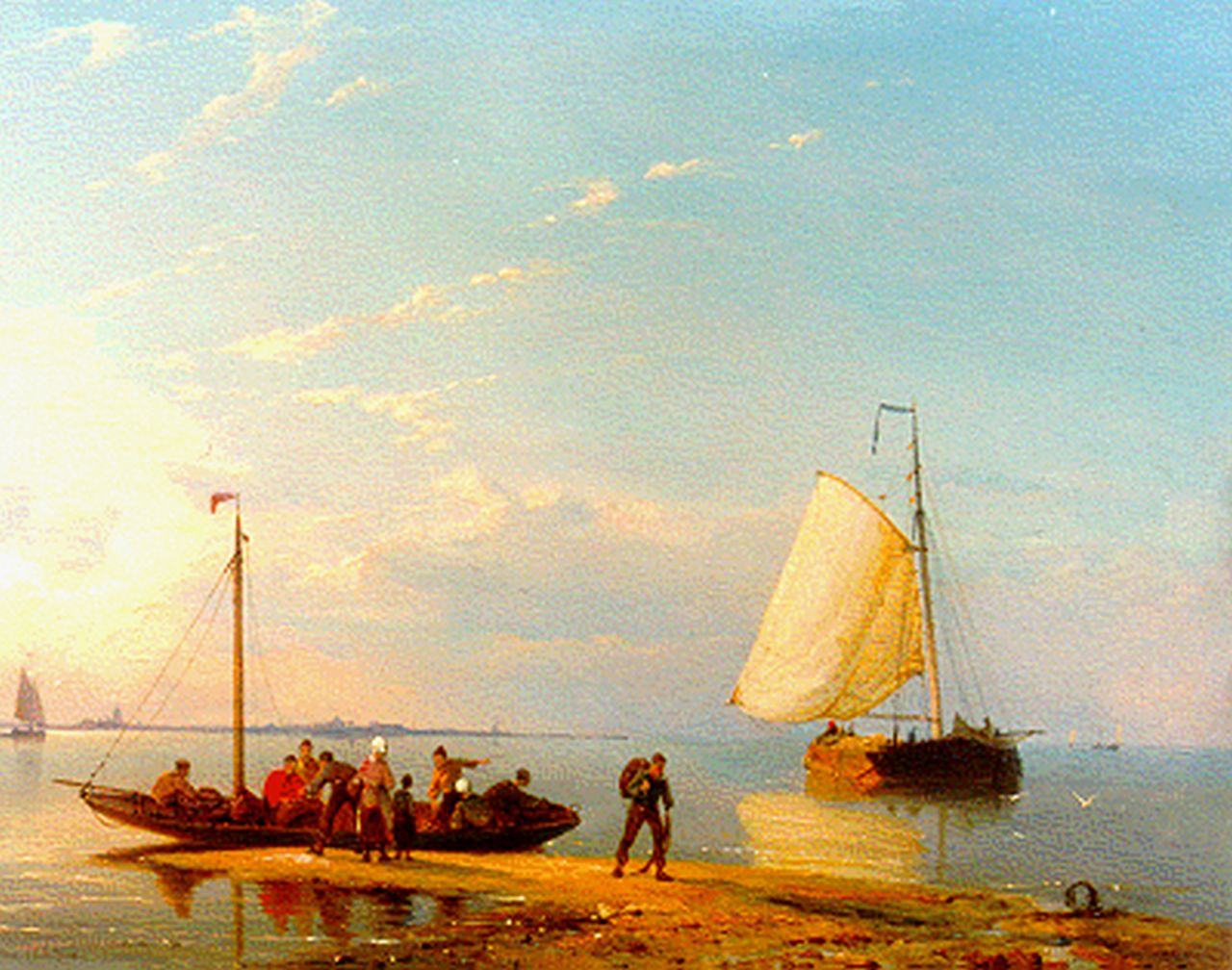 Dommershuijzen P.C.  | Pieter Cornelis Dommershuijzen, Shipping in a calm, Öl auf Holz 27,3 x 38,1 cm, signed l.l. und dated 1884