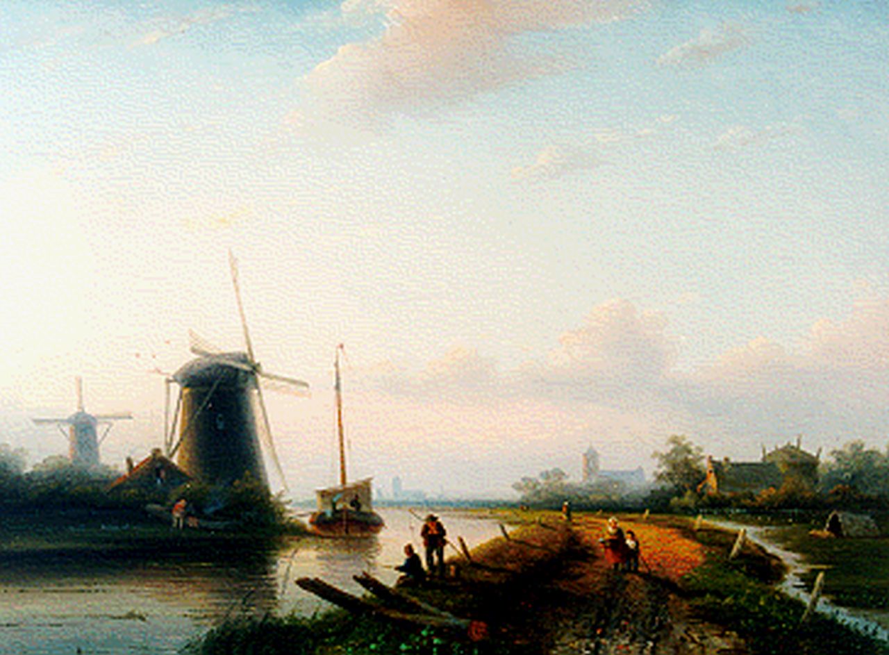 Spohler J.J.  | Jan Jacob Spohler, A river landscape in summer, Öl auf Holz 34,3 x 46,5 cm, signed l.l.