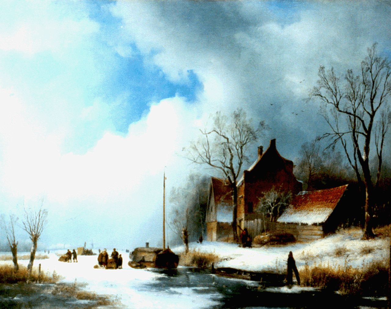 Spohler J.J.  | Jan Jacob Spohler, Skaters on a frozen river, Öl auf Leinwand 53,8 x 68,8 cm, signed l.l. und dated A: 1839