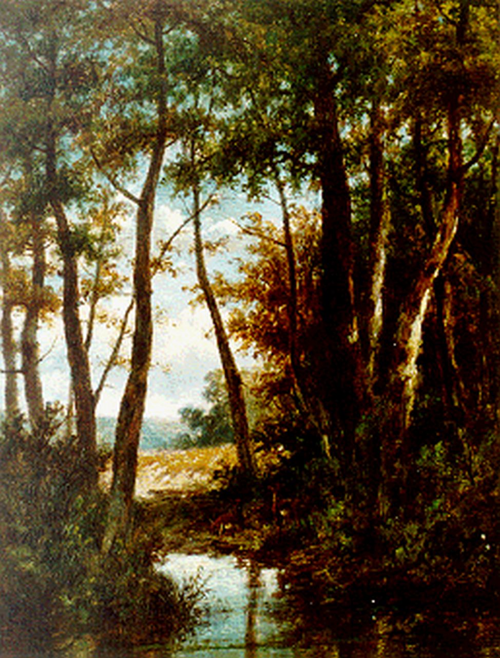 Wijngaerdt A.J. van | Anthonie Jacobus van Wijngaerdt, Deer by a pond, Öl auf Holz 33,3 x 25,6 cm, signed l.r.