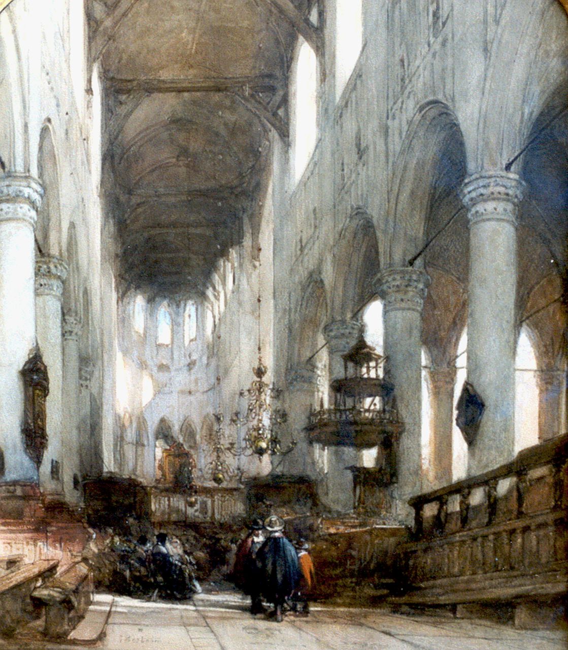 Bosboom J.  | Johannes Bosboom, Interior of the Pieterskerk, Leiden, Aquarell auf Papier 56,6 x 46,0 cm, signed l.l. twice