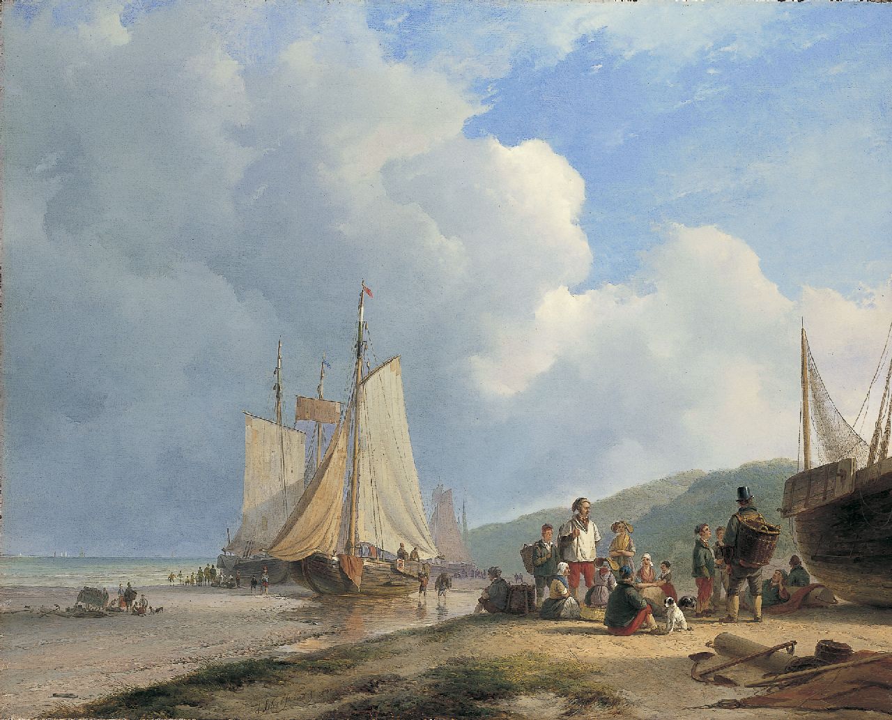 Schelfhout A.  | Andreas Schelfhout, Fisherfolk on the beach, Öl auf Leinwand 67,6 x 84,3 cm, signed c.l. und dated 1831