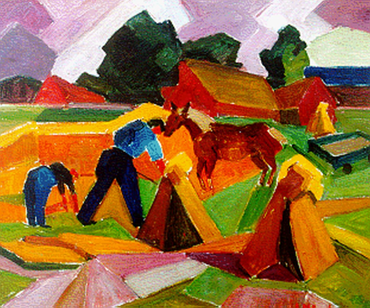 Braakensiek-Dekker A.M.  | Anna Maria Braakensiek-Dekker, Farmers in a field, Öl auf Leinwand 50,5 x 60,8 cm, signed l.r.