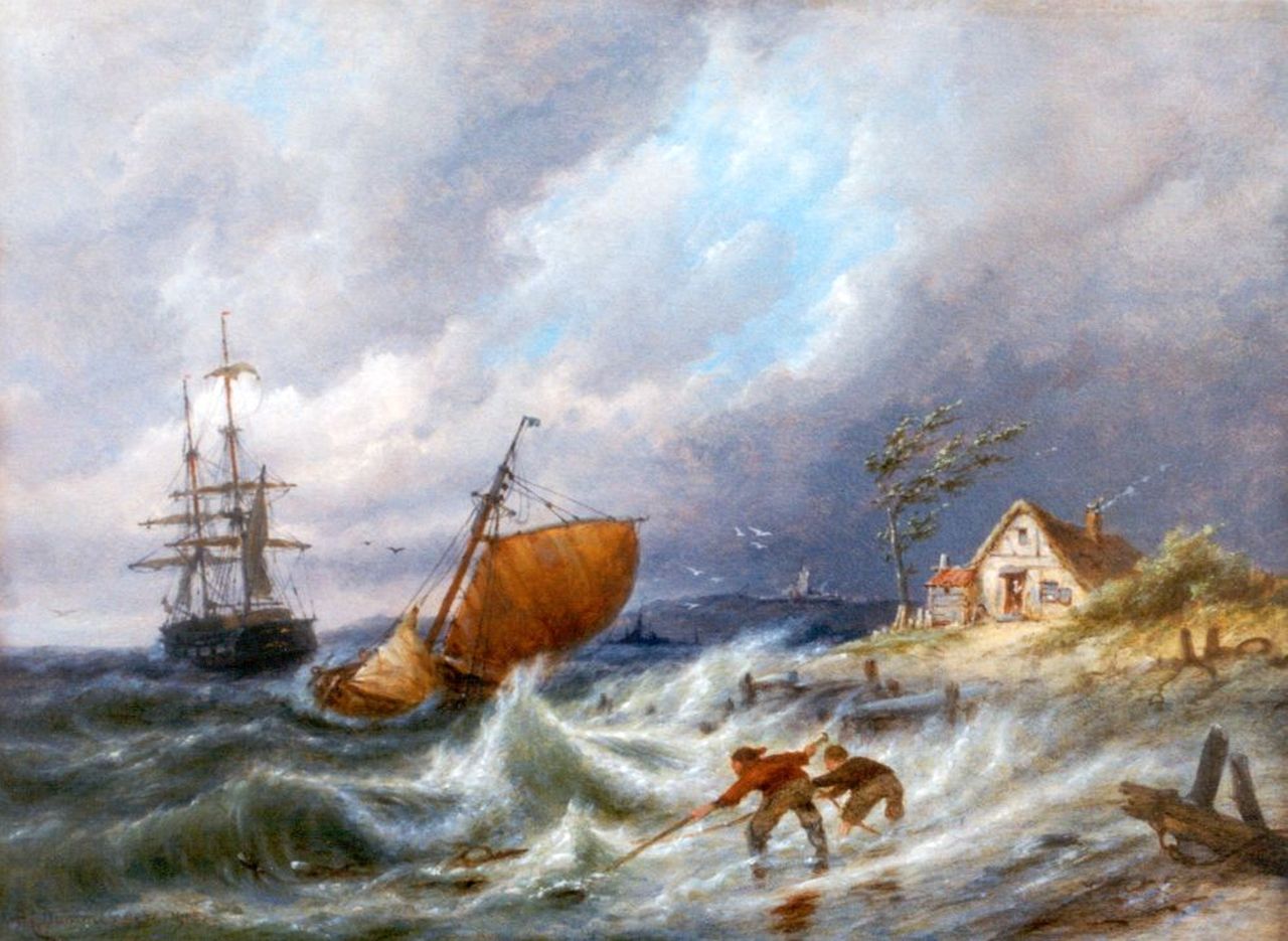 Dommershuijzen P.C.  | Pieter Cornelis Dommershuijzen, Shipping on choppy waters, Zuiderzee, Öl auf Holz 30,3 x 40,7 cm, signed l.l. und dated 1903