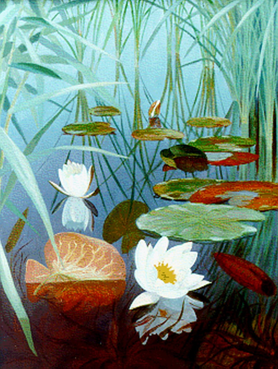 Smorenberg D.  | Dirk Smorenberg, water lilies, Öl auf Leinwand 51,1 x 39,2 cm, signed l.r.