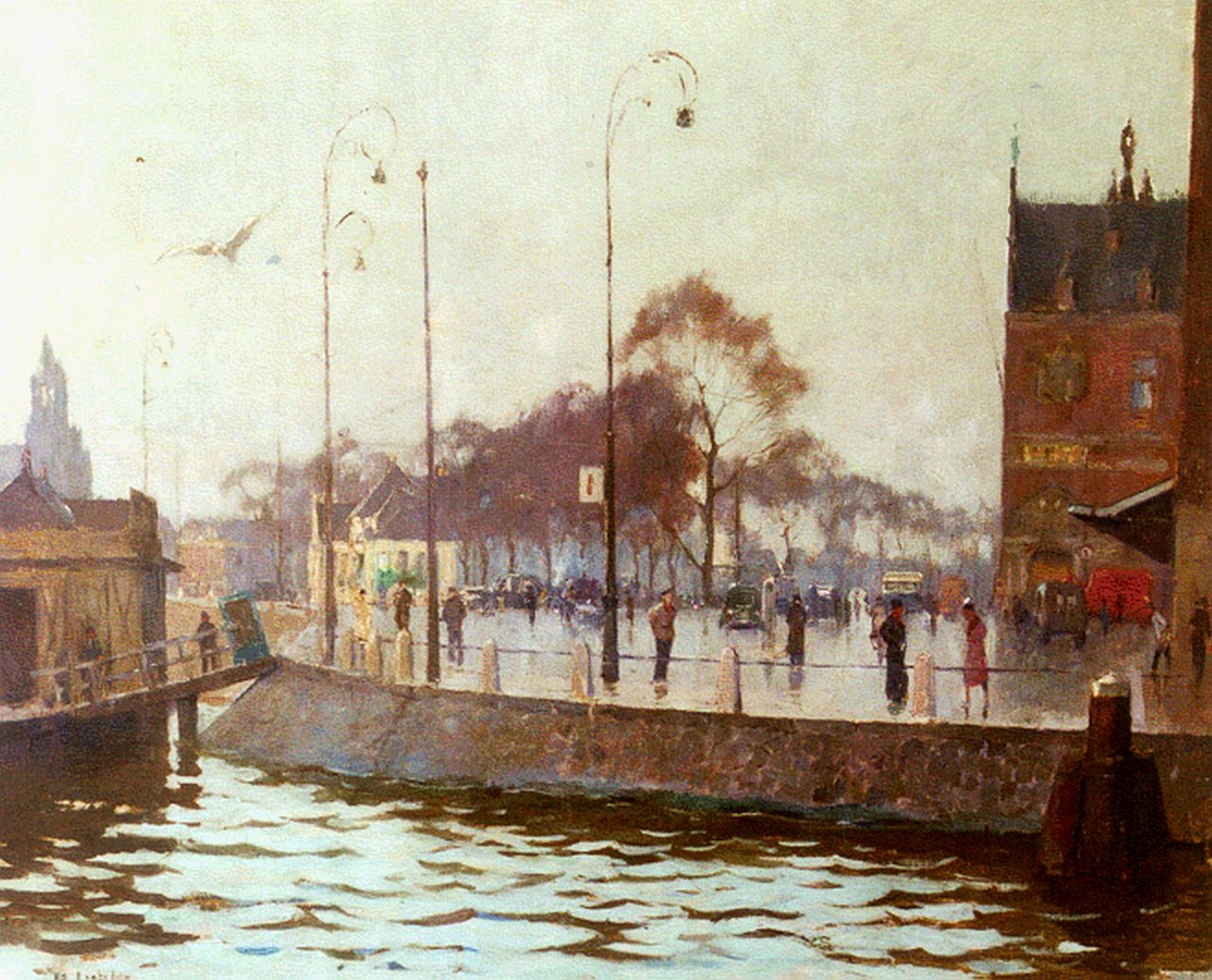 Ligtelijn E.J.  | Evert Jan Ligtelijn, View of the station square, Amsterdam, Öl auf Leinwand 48,7 x 60,3 cm, signed l.l. and on the reverse