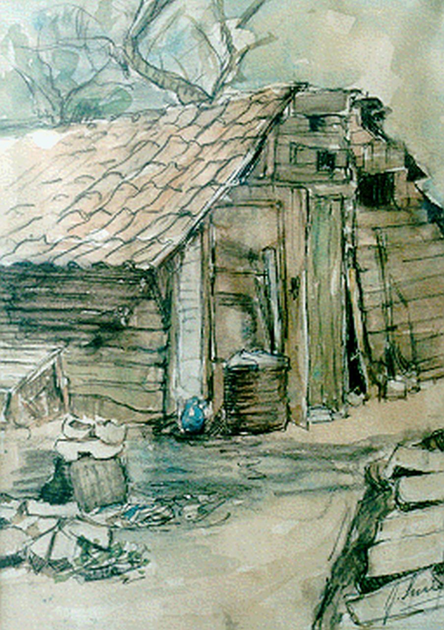 Surie J.  | Jacoba 'Coba' Surie, A shed, Aquarell auf Papier 31,8 x 28,0 cm, signed l.r.