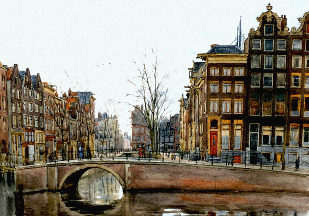 Bobeldijk F.  | Felicien Bobeldijk, A view of the Leliegracht, Amsterdam, Aquarell auf Papier 46,3 x 64,5 cm, signed l.r.