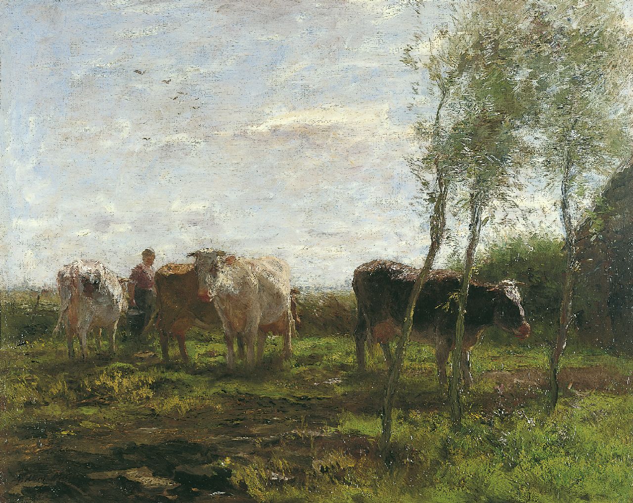 Maris W.  | Willem Maris, Milking time, Öl auf Leinwand 63,0 x 78,3 cm, signed l.l.