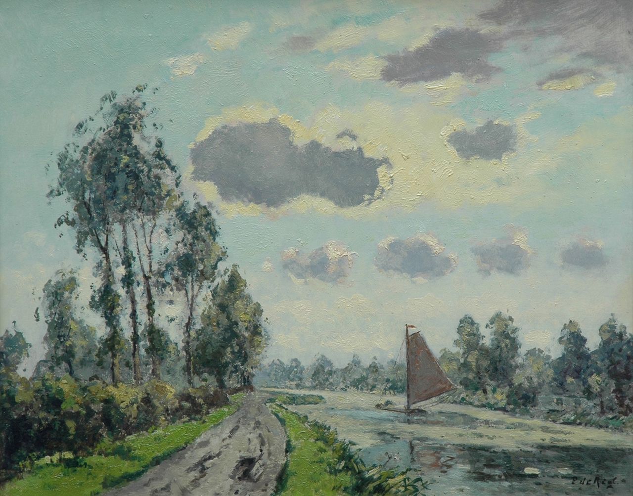 Regt P. de | Pieter 'Piet' de Regt, Along the Vliet near Voorschoten, Öl auf Leinwand 40,3 x 50,5 cm, signed l.r.