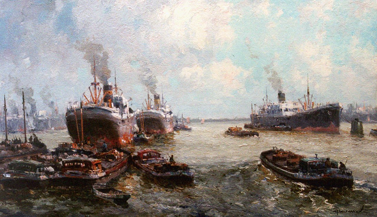 Delfgaauw G.J.  | Gerardus Johannes 'Gerard' Delfgaauw, The harbour of Rotterdam, Öl auf Leinwand 60,4 x 100,1 cm, signed l.r.