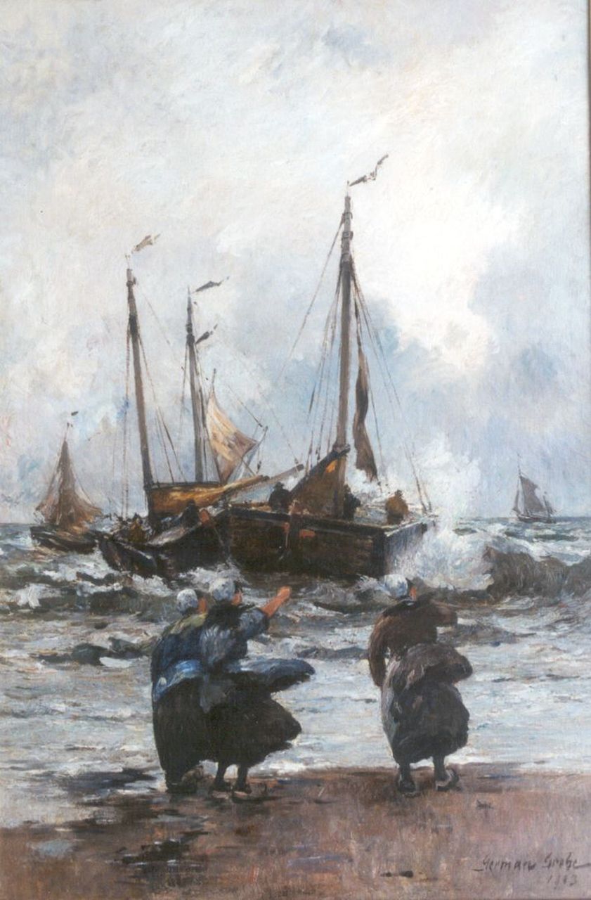 Grobe P.G.  | Philipp 'German' Grobe, The departure of the fleet, Öl auf Leinwand 90,3 x 60,5 cm, signed l.r. und dated 1903