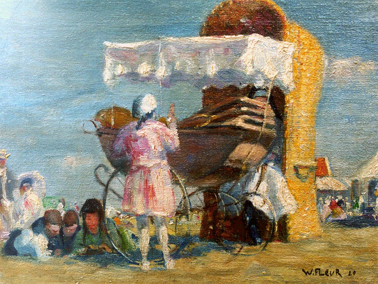 Fleur J.W.  | Johan Willem 'Willy' Fleur, Beach scene, 21,0 x 25,6 cm, signed l.r. und dated '20