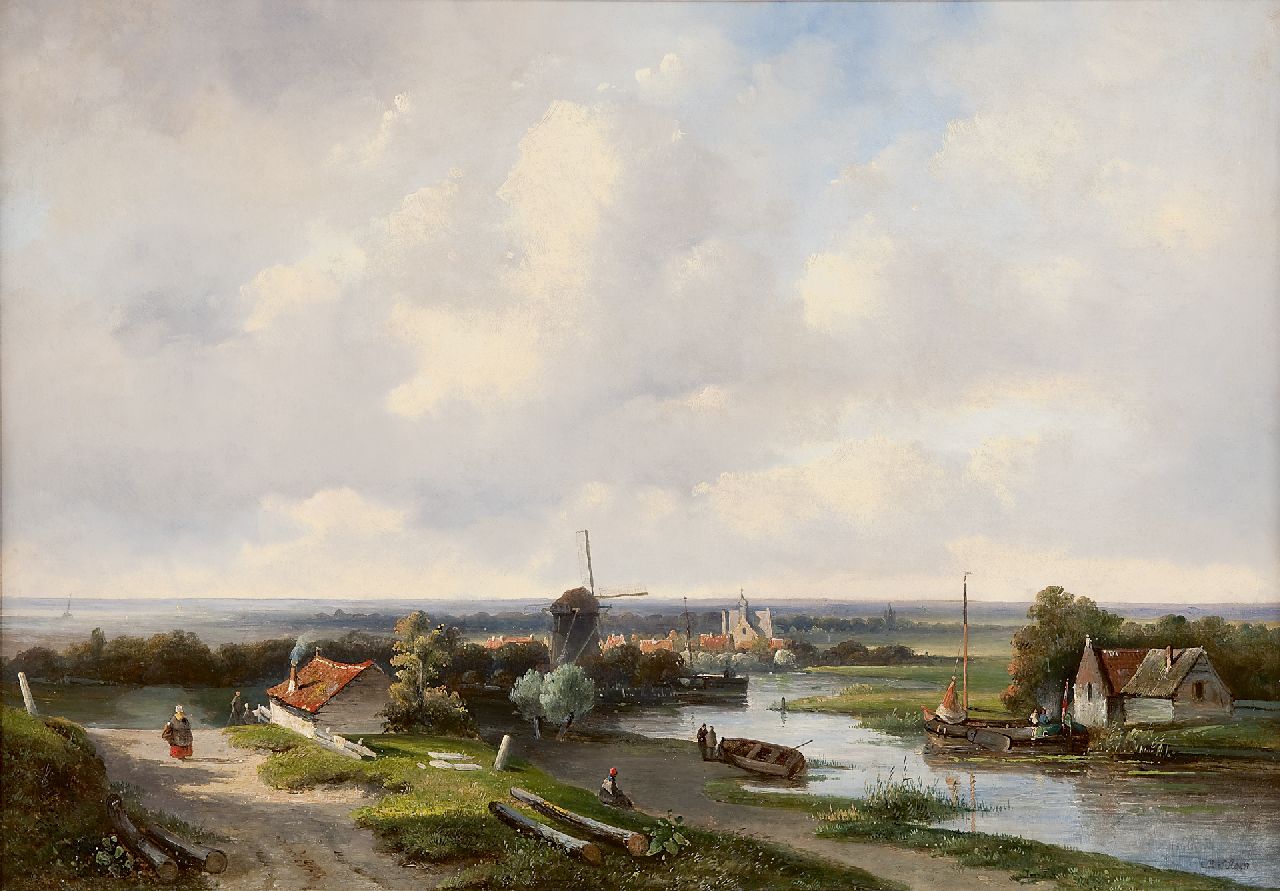 Hoen C.P. 't | Cornelis Petrus 't Hoen, A river landscape, Öl auf Holz 41,5 x 59,0 cm, signed l.r.
