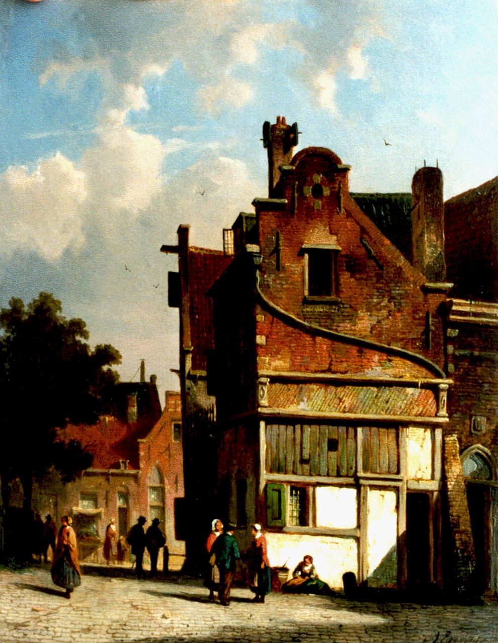 Eversen A.  | Adrianus Eversen, A sunlit street, Öl auf Holz 27,5 x 21,2 cm, signed l.r.