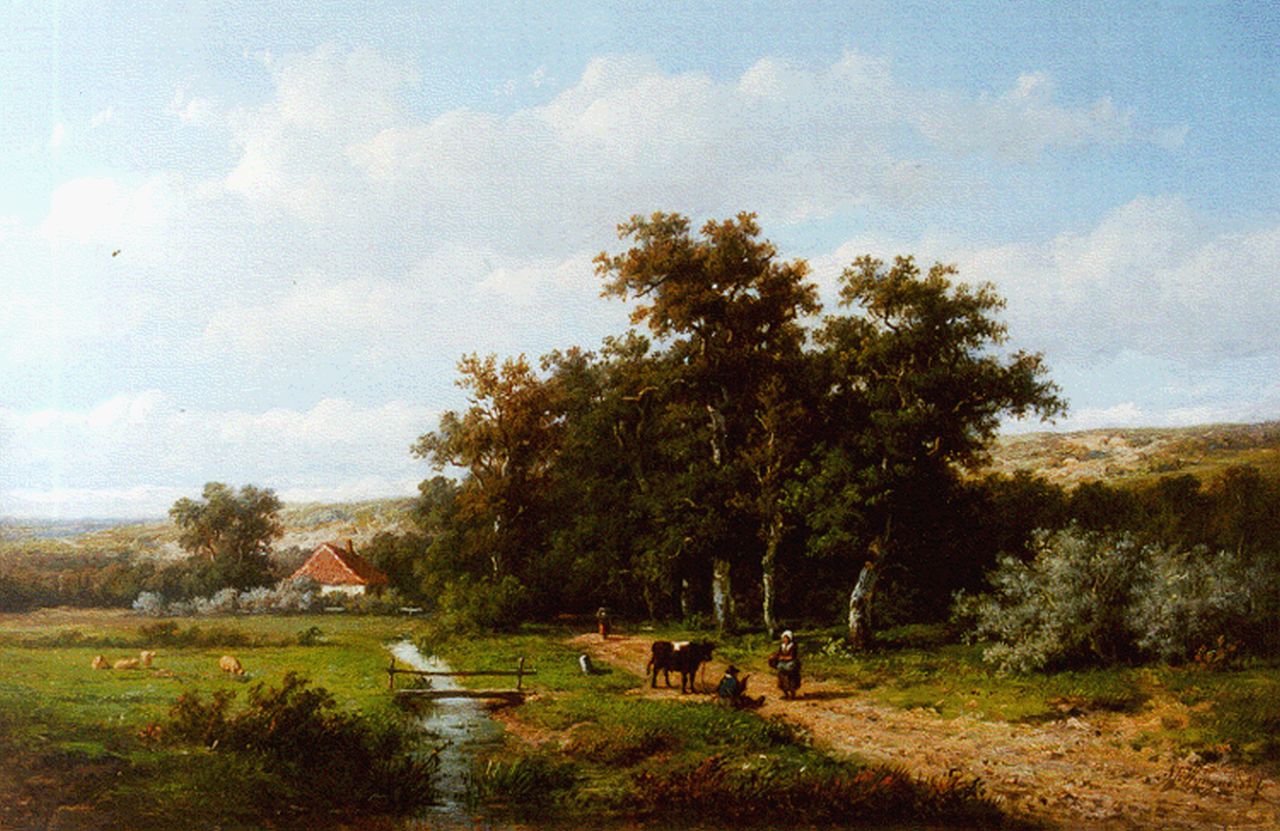 Wijngaerdt A.J. van | Anthonie Jacobus van Wijngaerdt, Travellers on a path, Öl auf Holz 24,0 x 37,2 cm, signed l.r.