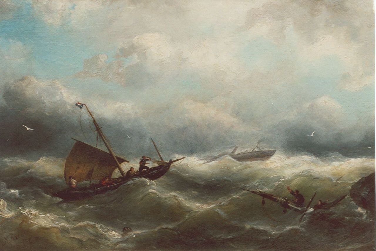 Riegen N.  | Nicolaas Riegen, Shipping in distress, Öl auf Leinwand 29,8 x 46,8 cm, signed l.l.