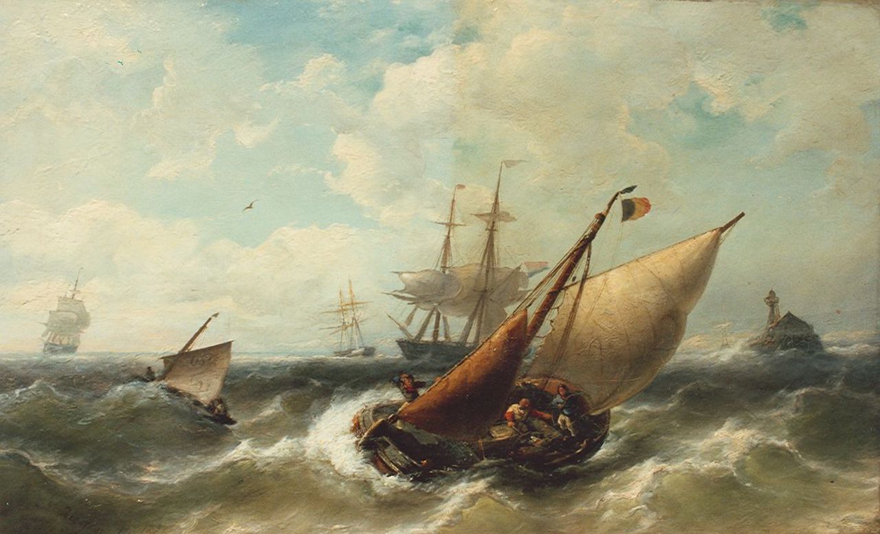 Riegen N.  | Nicolaas Riegen, Shipping on choppy waters, Öl auf Leinwand 44,0 x 72,0 cm, signed l.l. und dated 1886