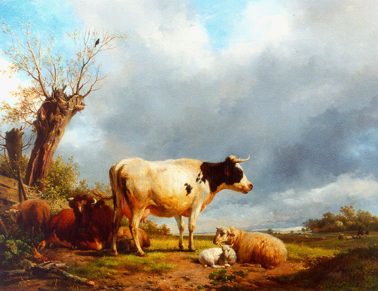 Sande Bakhuyzen H. van de | Hendrikus van de Sande Bakhuyzen, Cattle in a landscape, Öl auf Holz 70,5 x 91,2 cm, signed l.l. und dated 1839