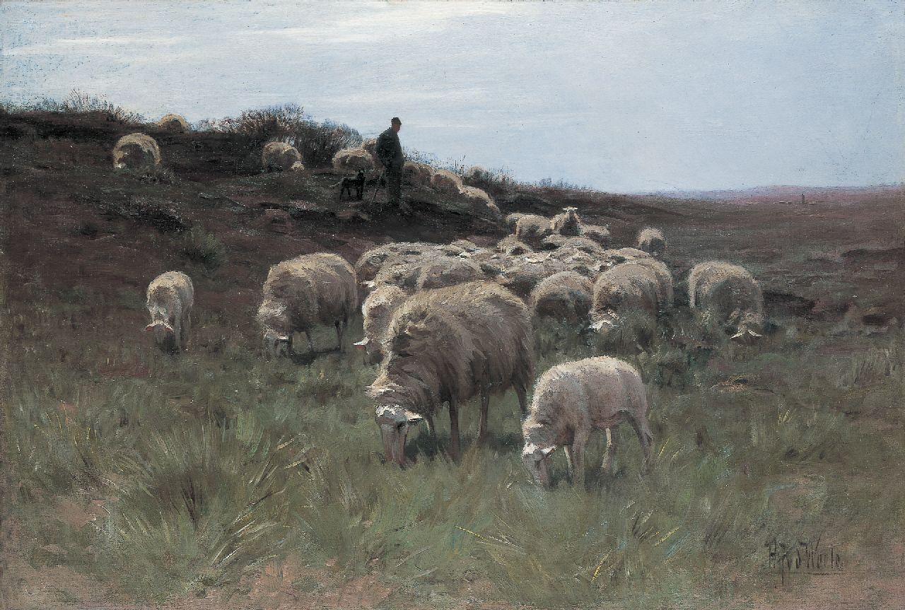 Weele H.J. van der | 'Herman' Johannes van der Weele, A shepherd and flock, Öl auf Leinwand 58,7 x 86,9 cm, signed l.r.