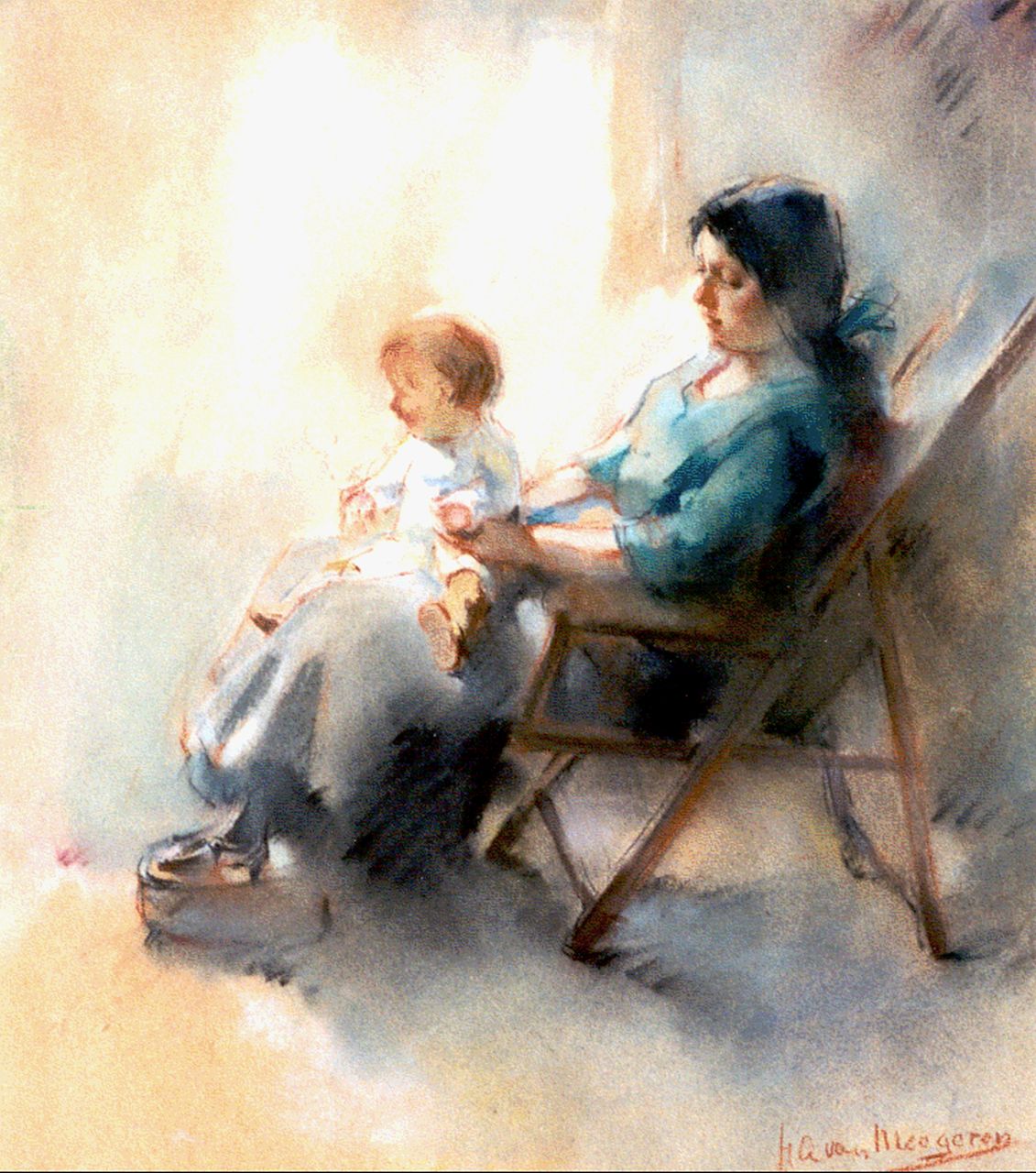 Meegeren H.A. van | Henricus Antonius 'Han' van Meegeren, Mother and child, Pastell auf Papier 27,5 x 24,3 cm, signed l.r.