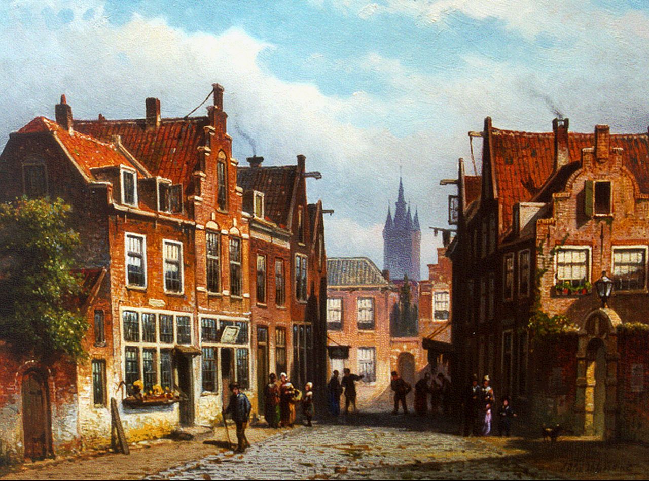 Hilverdink E.A.  | Eduard Alexander Hilverdink, A street in Delft, Öl auf Holz 23,9 x 32,0 cm, signed l.r.