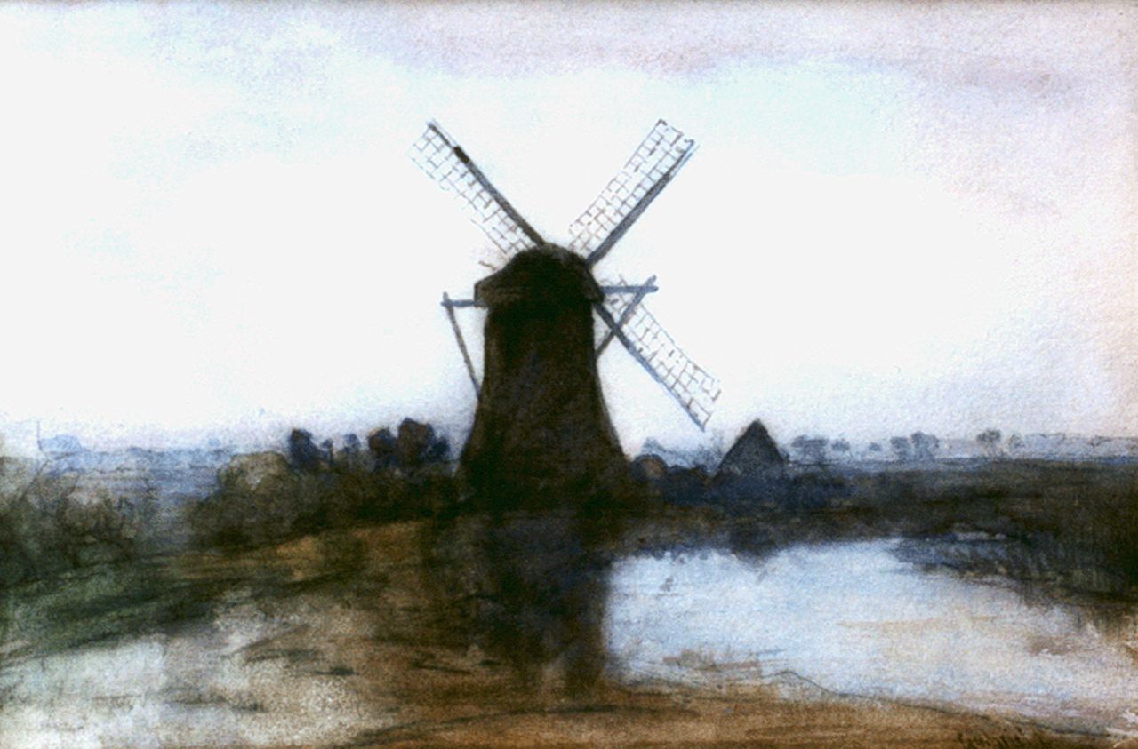 Gabriel P.J.C.  | Paul Joseph Constantin 'Constan(t)' Gabriel, A windmill in a landscape, Aquarell auf Papier 23,3 x 35,0 cm, signed l.r.