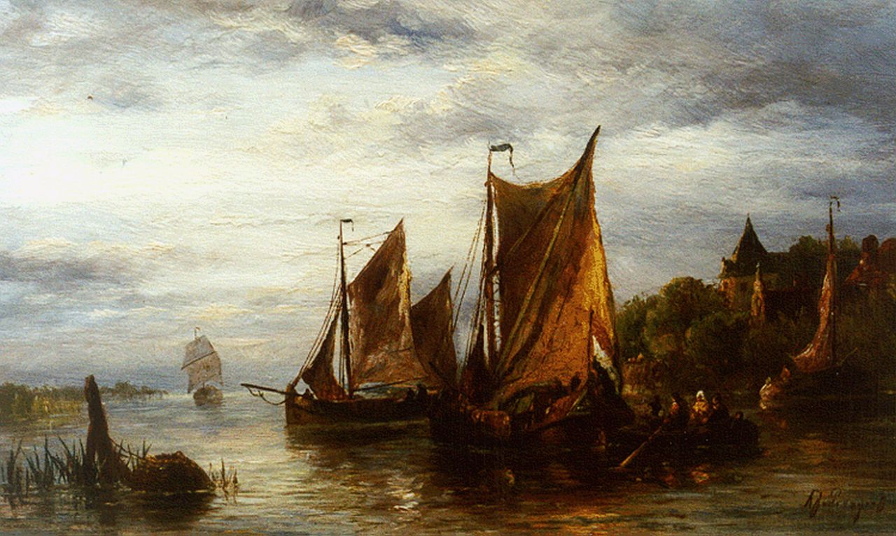Prooijen A.J. van | Albert Jurardus van Prooijen, Shipping in a calm, Öl auf Holz 21,2 x 35,1 cm, signed l.r.