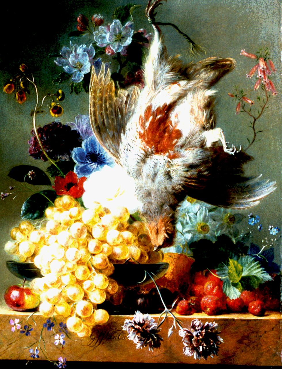 Os G.J.J. van | Georgius Jacobus Johannes van Os, A still life with fruits and flowers, Öl auf Holz 48,2 x 37,0 cm, signed l.c.