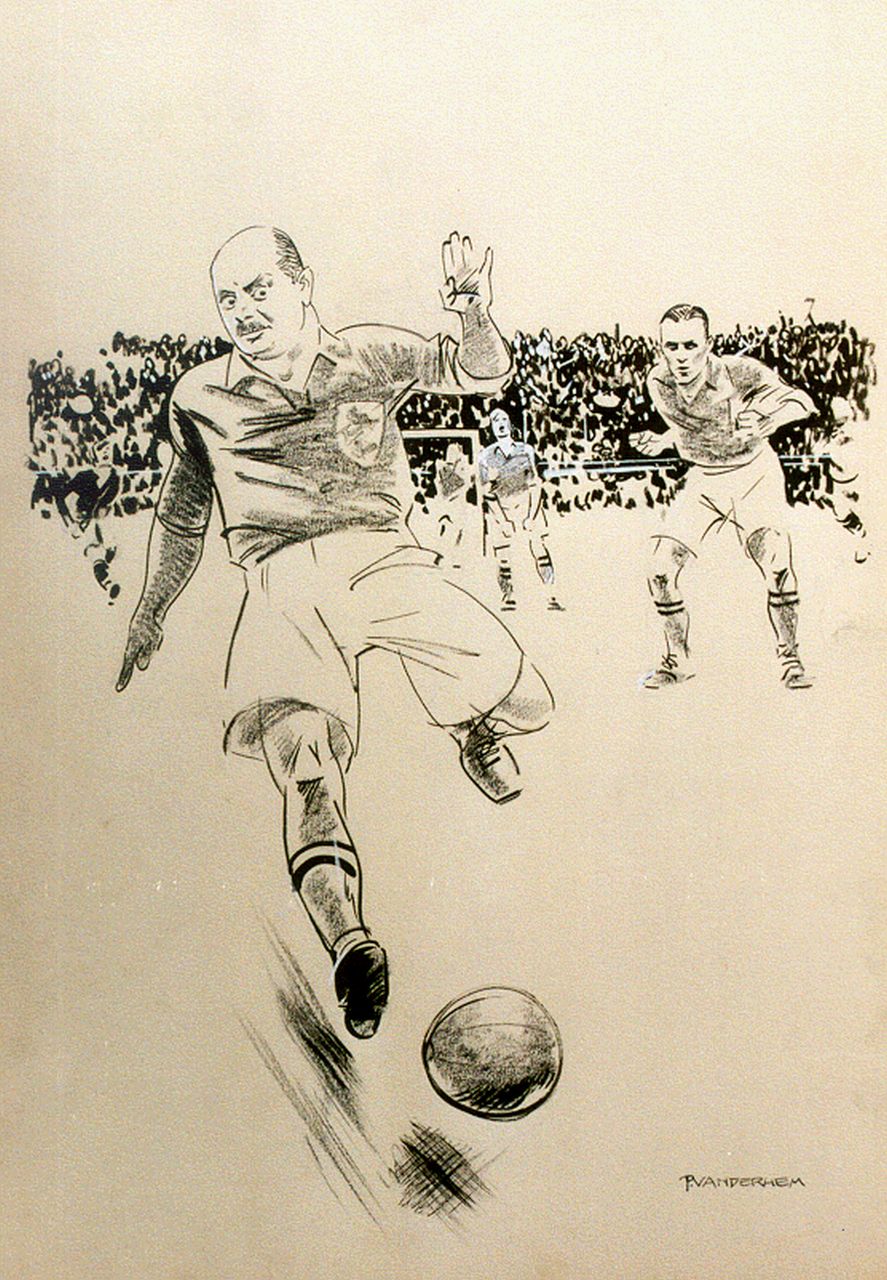 Hem P. van der | Pieter 'Piet' van der Hem, The winning goal, Tinte, Kreide und Aquarell auf Papier 50,0 x 35,0 cm, signed l.r.