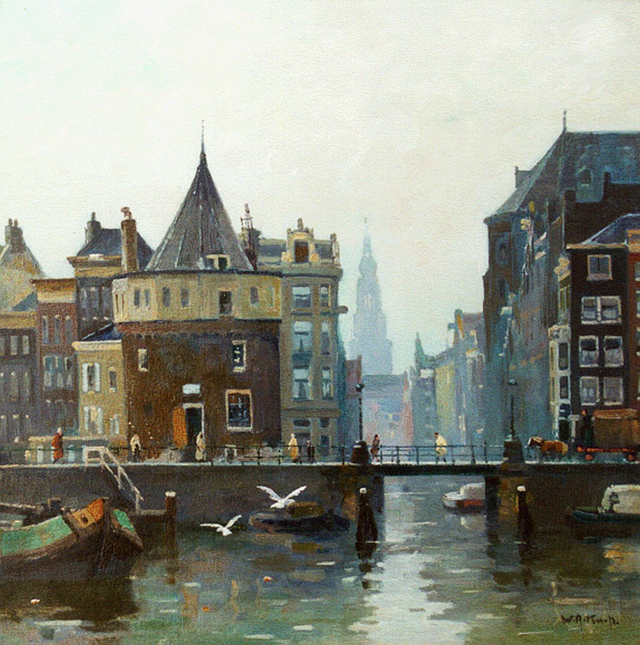 Knip W.A.  | 'Willem' Alexander Knip, A view of the 'Scheierstoren', Amsterdam, Öl auf Leinwand 50,0 x 50,3 cm, signed l.r.