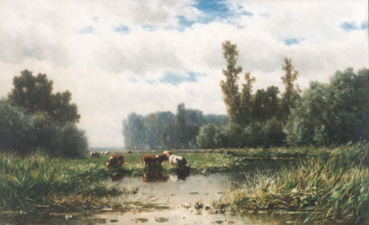 Roelofs W.  | Willem Roelofs, Cows on the riverbank of the river Gein, Öl auf Leinwand 109,4 x 174,5 cm, signed l.r.