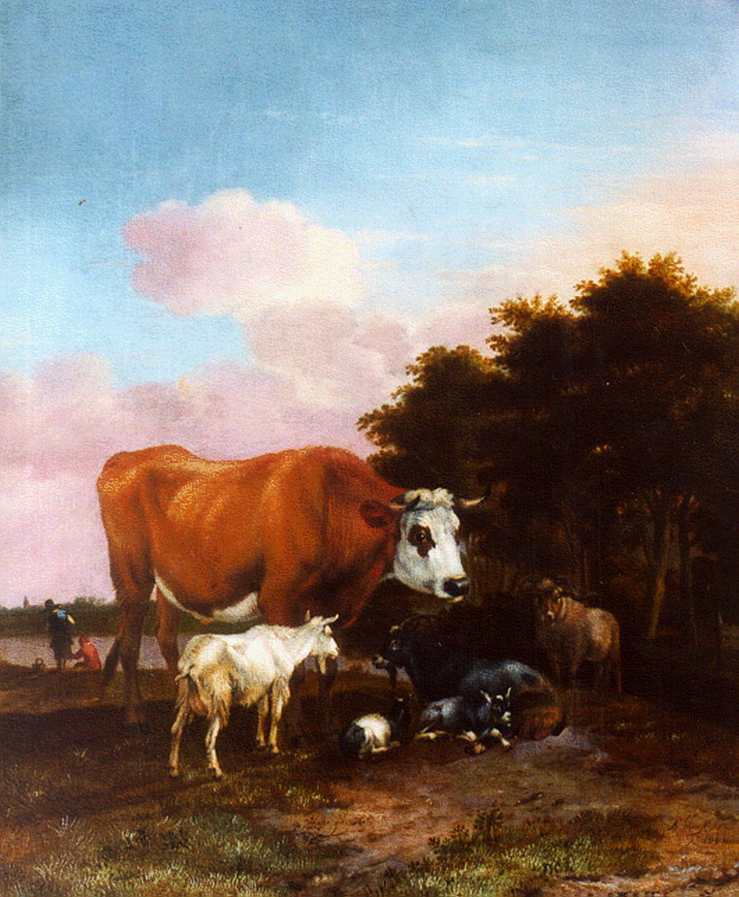 Janz Klomp A.  | Albert Janz Klomp, Cattle in a landscape, Öl auf Holz 42,4 x 34,8 cm, signed l.r. und dated 1662