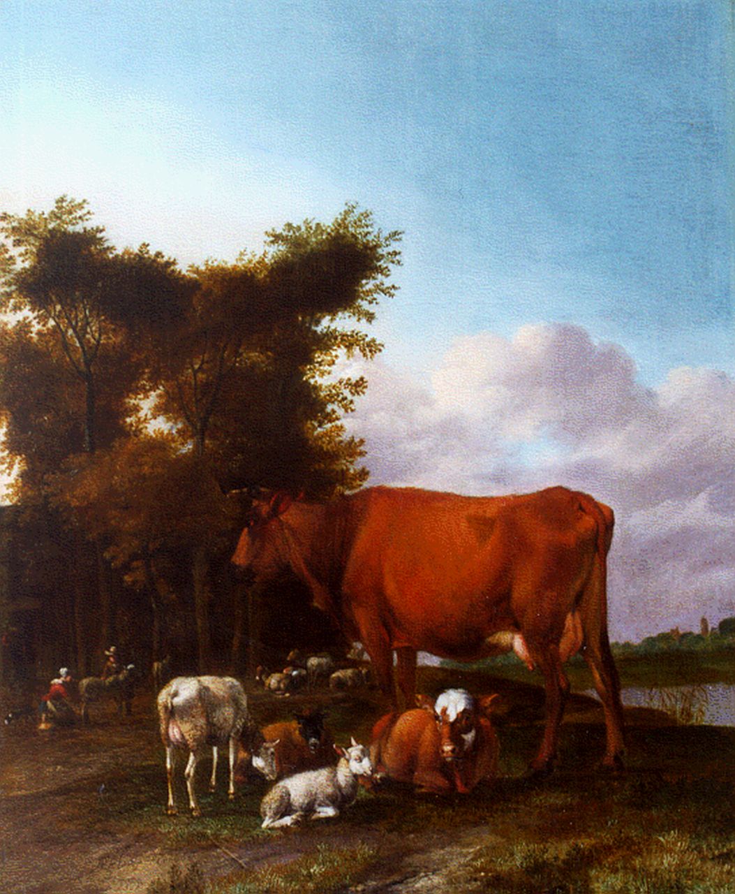Janz Klomp A.  | Albert Janz Klomp, Cattle in a river landscape, Öl auf Holz 42,7 x 35,5 cm, signed l.l. und dated 1662